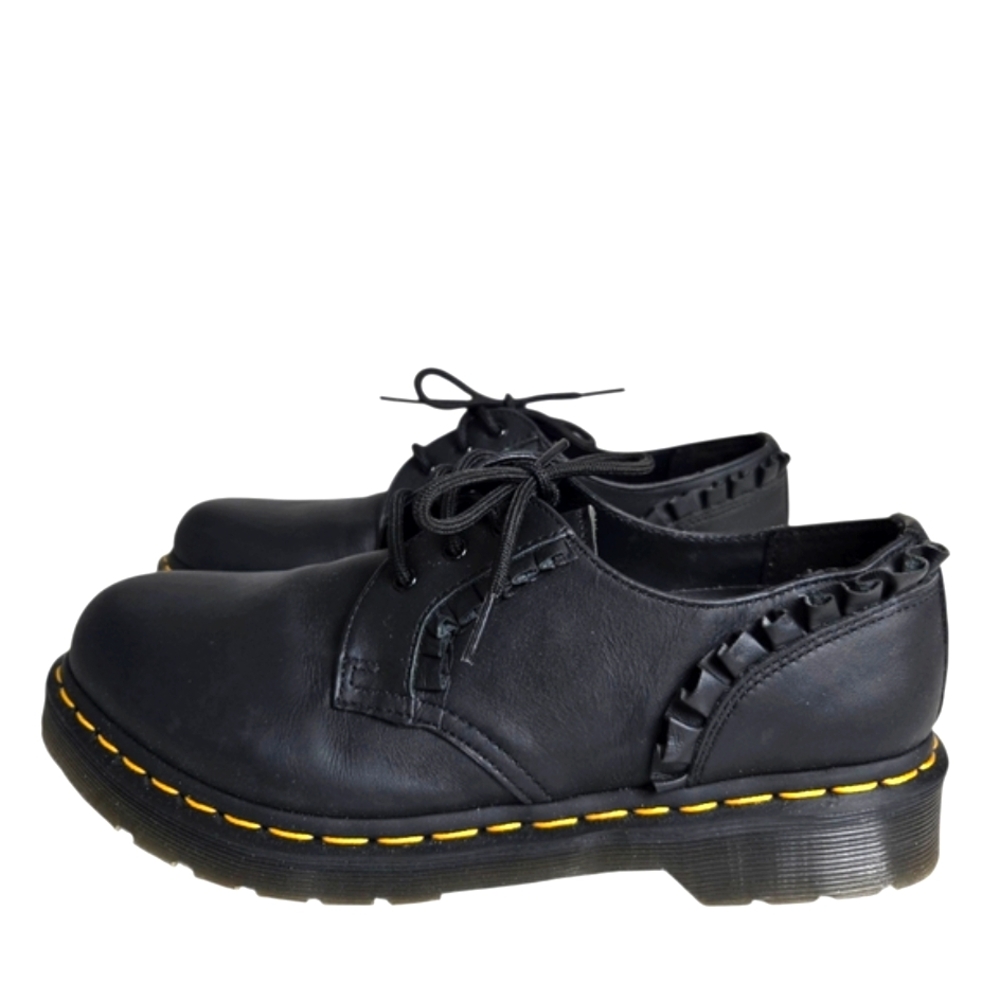 Dr. Martens 1461 Frill Nappa Leather Black Oxford Shoes Ruffle 3 Eye Women Sz 9